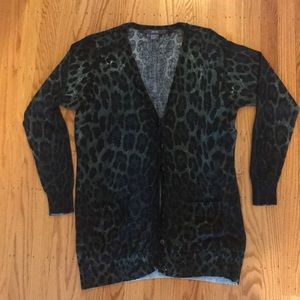 Per Se Chetah Print Green Cardigan Size M